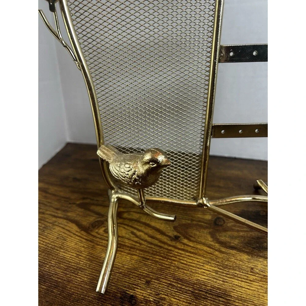 Bird Jewelry Organizer Stand Gold Tone Earring Holder Necklace Display Tree Rack